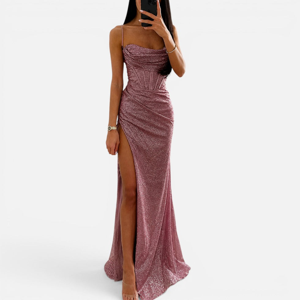Glitzer-Maxikleid mit Beinschlitz