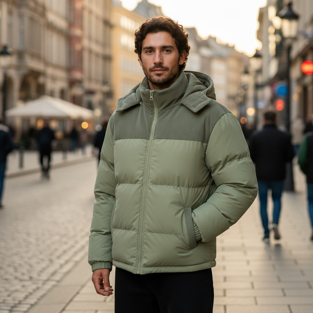 Herren-Steppparka mit Kapuze