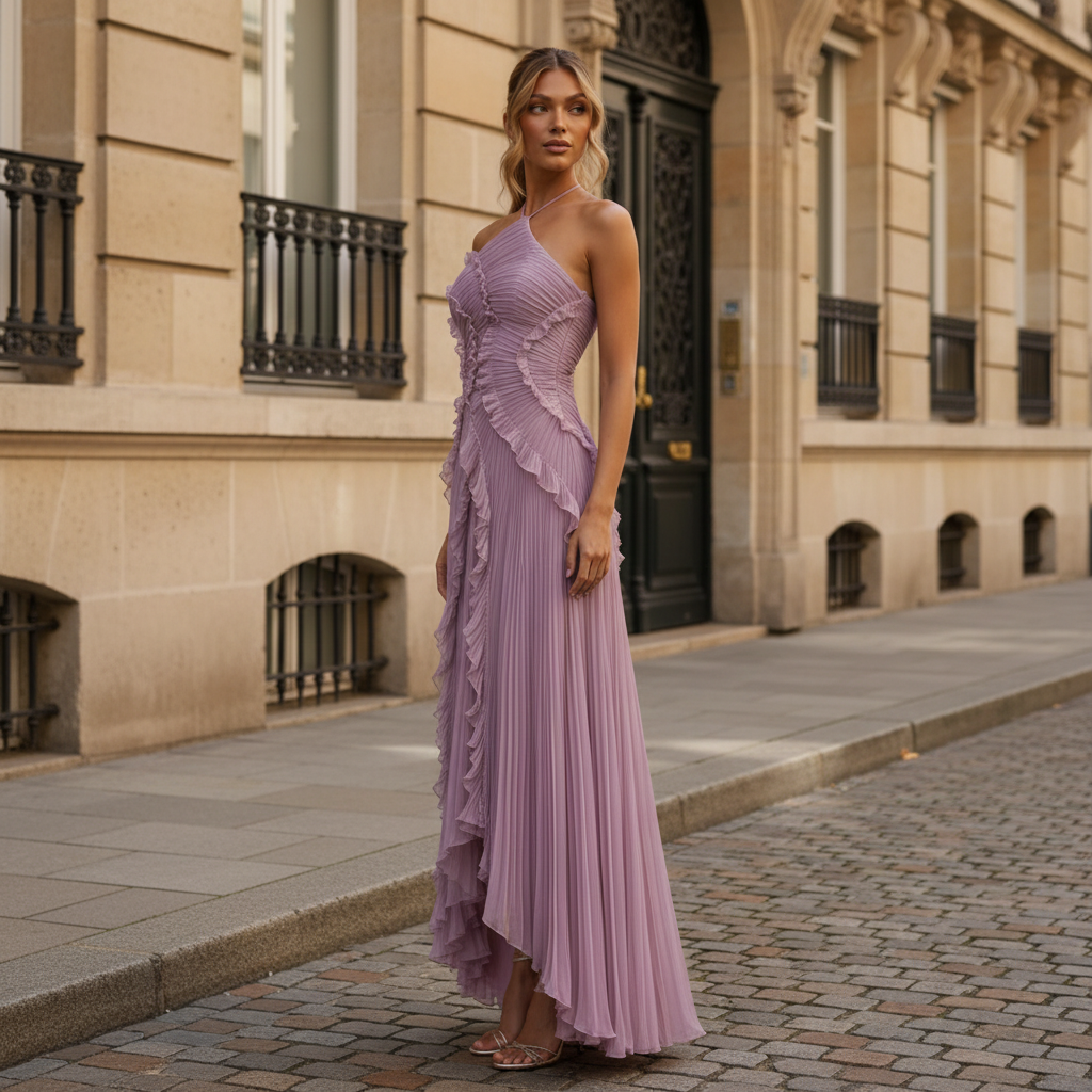 Maxikleid Mit Kaskadenrüschen